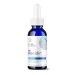 Bottle of BIOCIDIN LIQUID, broad-spectrum botanical formula in dropper bottle, supports microbial balance and biofilm disruption.