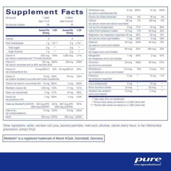 PurePals with iron supplement facts