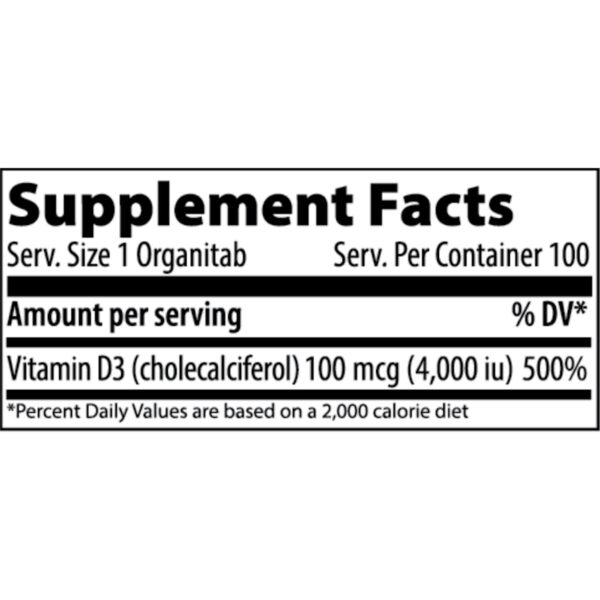 Vitamin D 4000 IU 100 tabs supplement fact