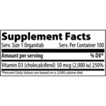 Vitamin D 2000 IU 100 tabs supplement fact