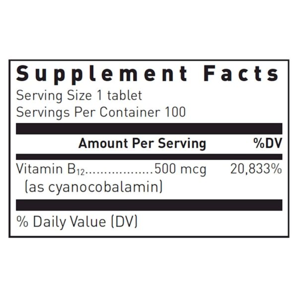 B 12 500 mcg supplement facts