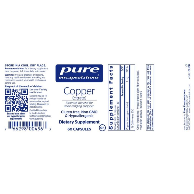 Copper citrate label