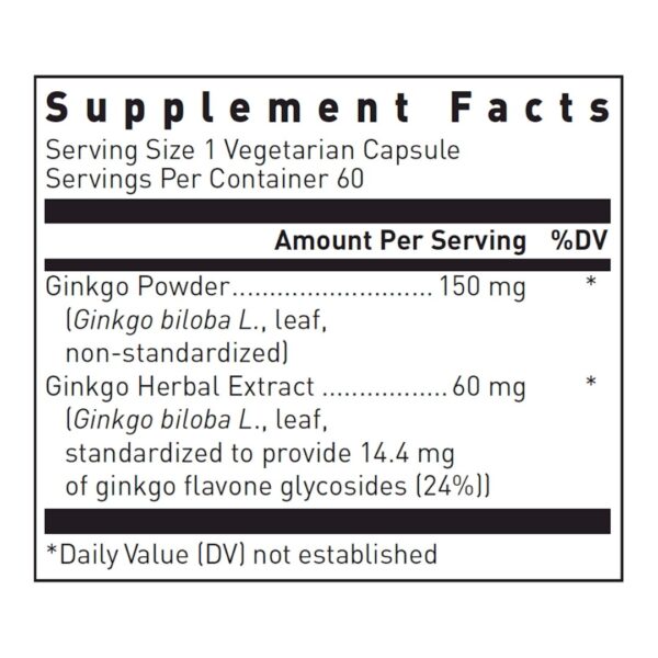 Ginkgo Biloba Max V supplement facts