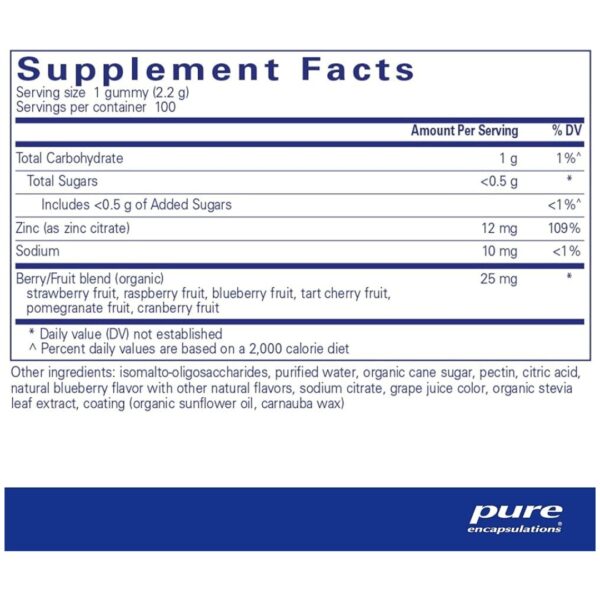 Zinc gummy supplement facts