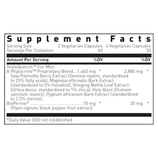 TestoQuench for Men supplement facts