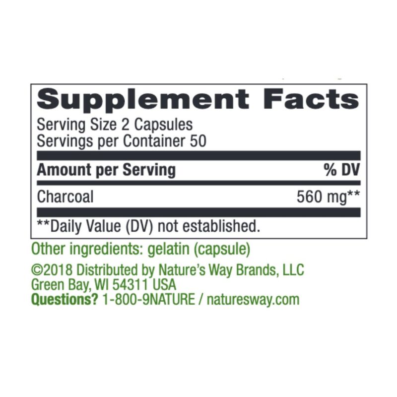 Charcoal Activated 100 caps by Nature's Way supplement fact