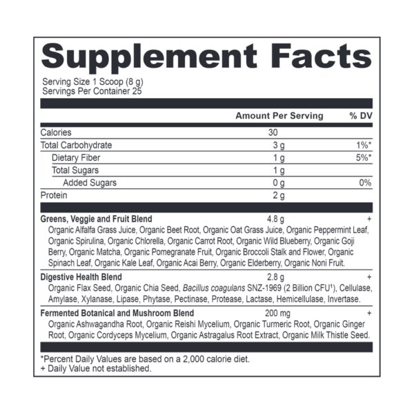 Organic SuperGreens supplement facts