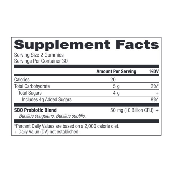 SBO Probiotic Gummies supplement facts