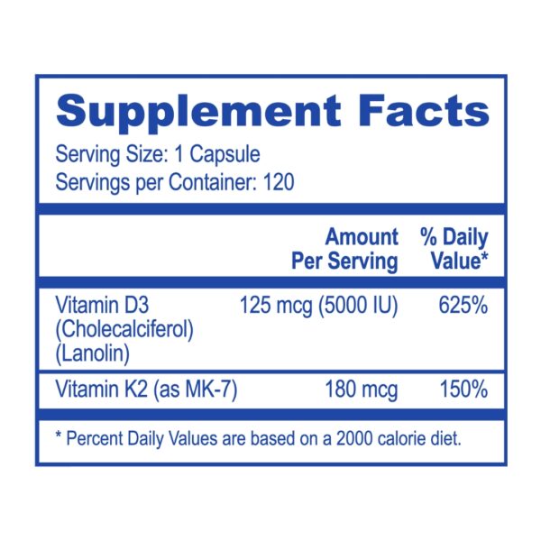 Vitamin D3 5000 with K2 supplement facts