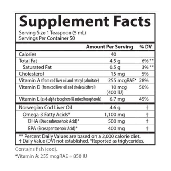 Cod Liver Oil Natural Flavor supplement facts