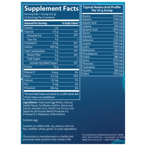 Egg White Protein Vanilla supplement facts
