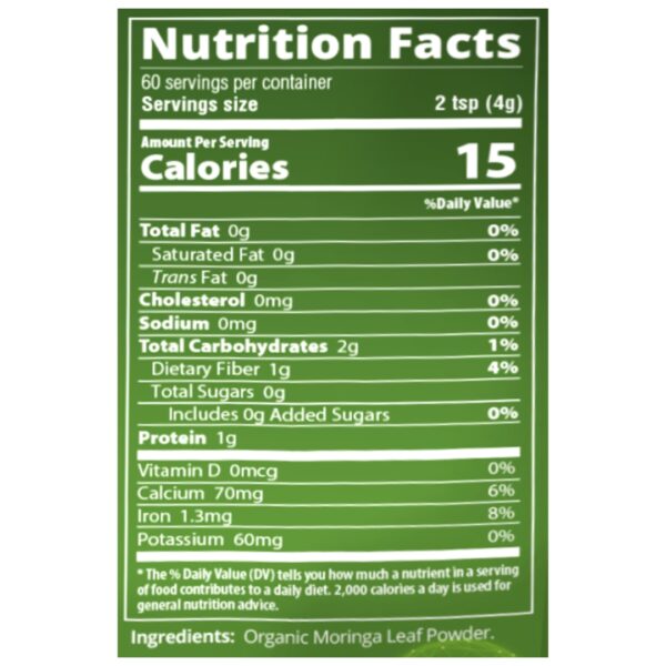 Organic Moringa Leaf Powder supplement facts