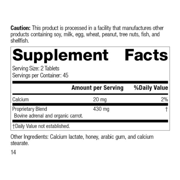 Adrenal Desiccated supplement facts