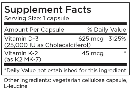 Vitamin D 3 25000 IU supplement facts