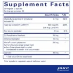 Nutritional information label for NeuroPure Pure Encapsulations - 120 Capsules.